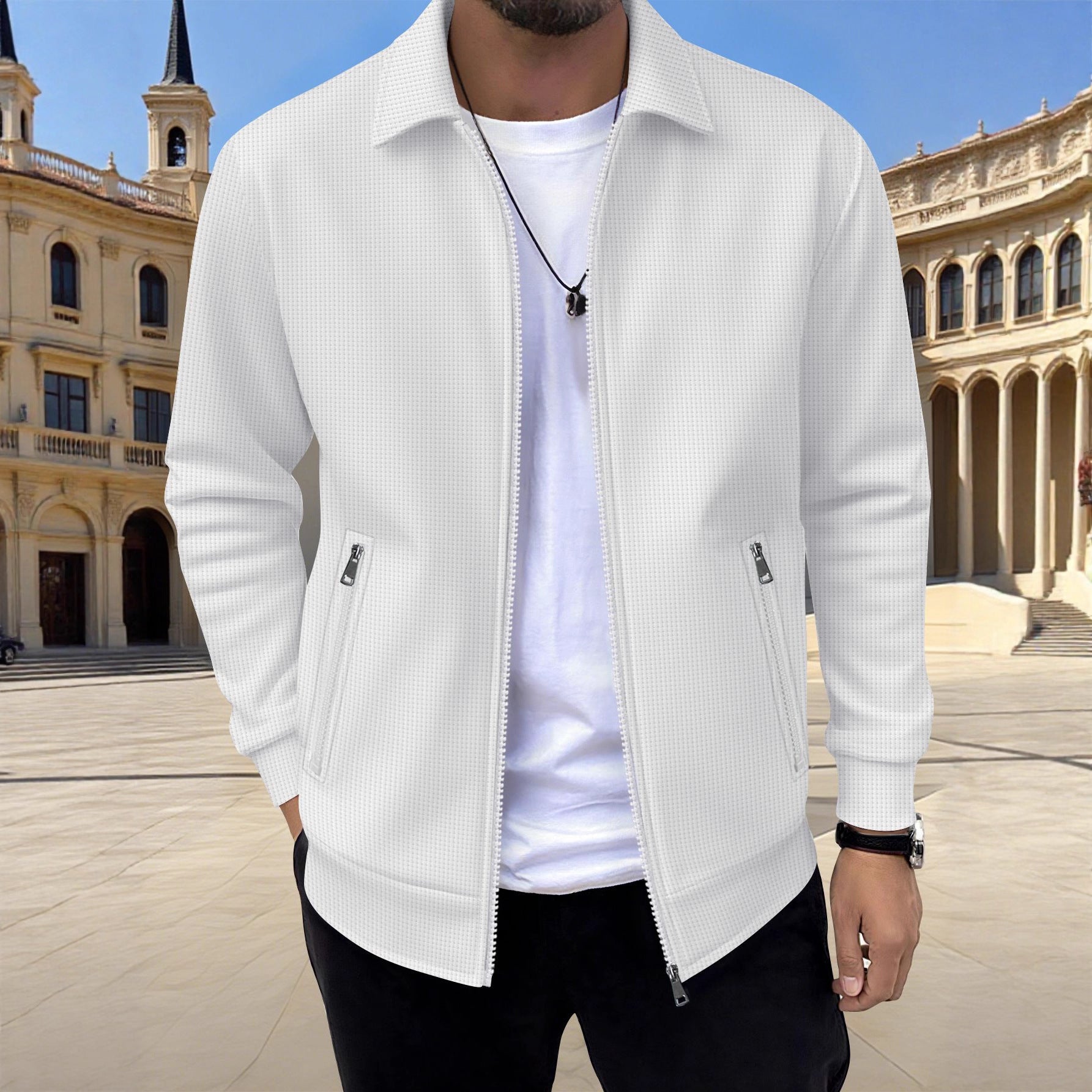 New Solid-color Pocketed Zip-up Long-sleeve Jacket Coat